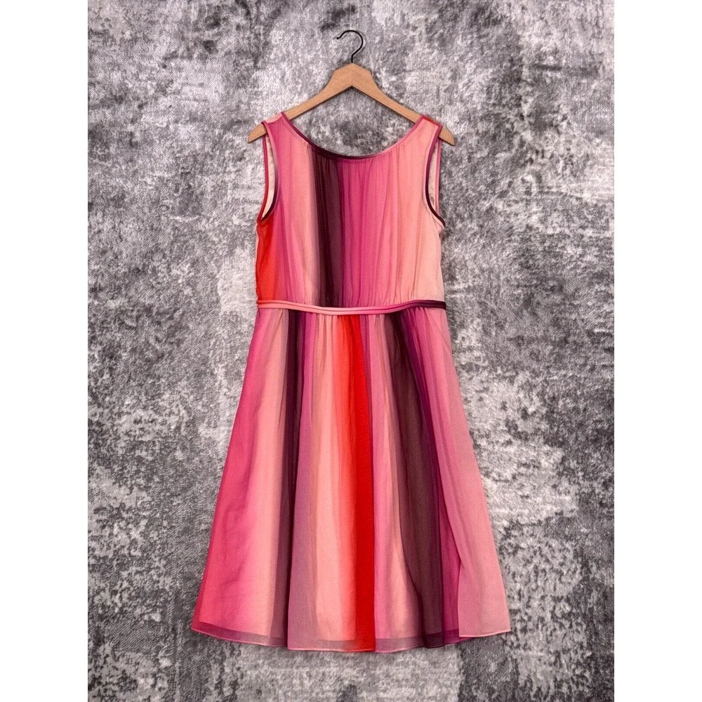 Boden Dress 10 Womens Pink Ombre Striped Chiffon Fit And Flare Sleeveless